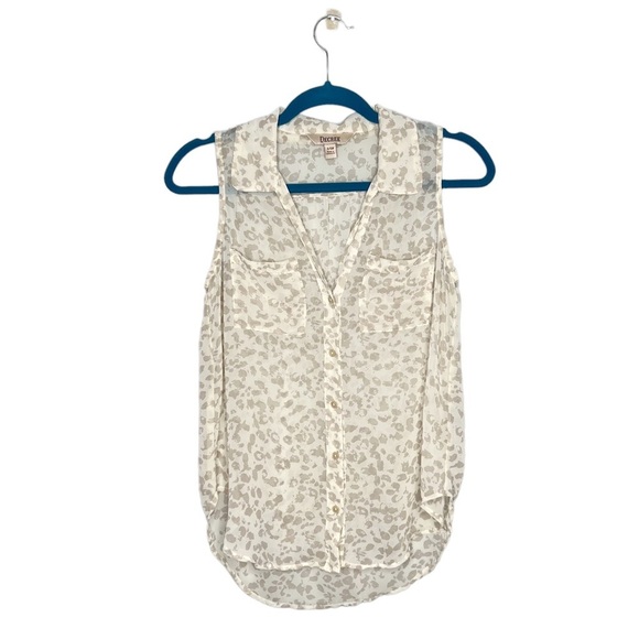 Decree Ivory Beige Semi Sheer Leopard Print Sleeveless Blouse - Picture 1 of 9